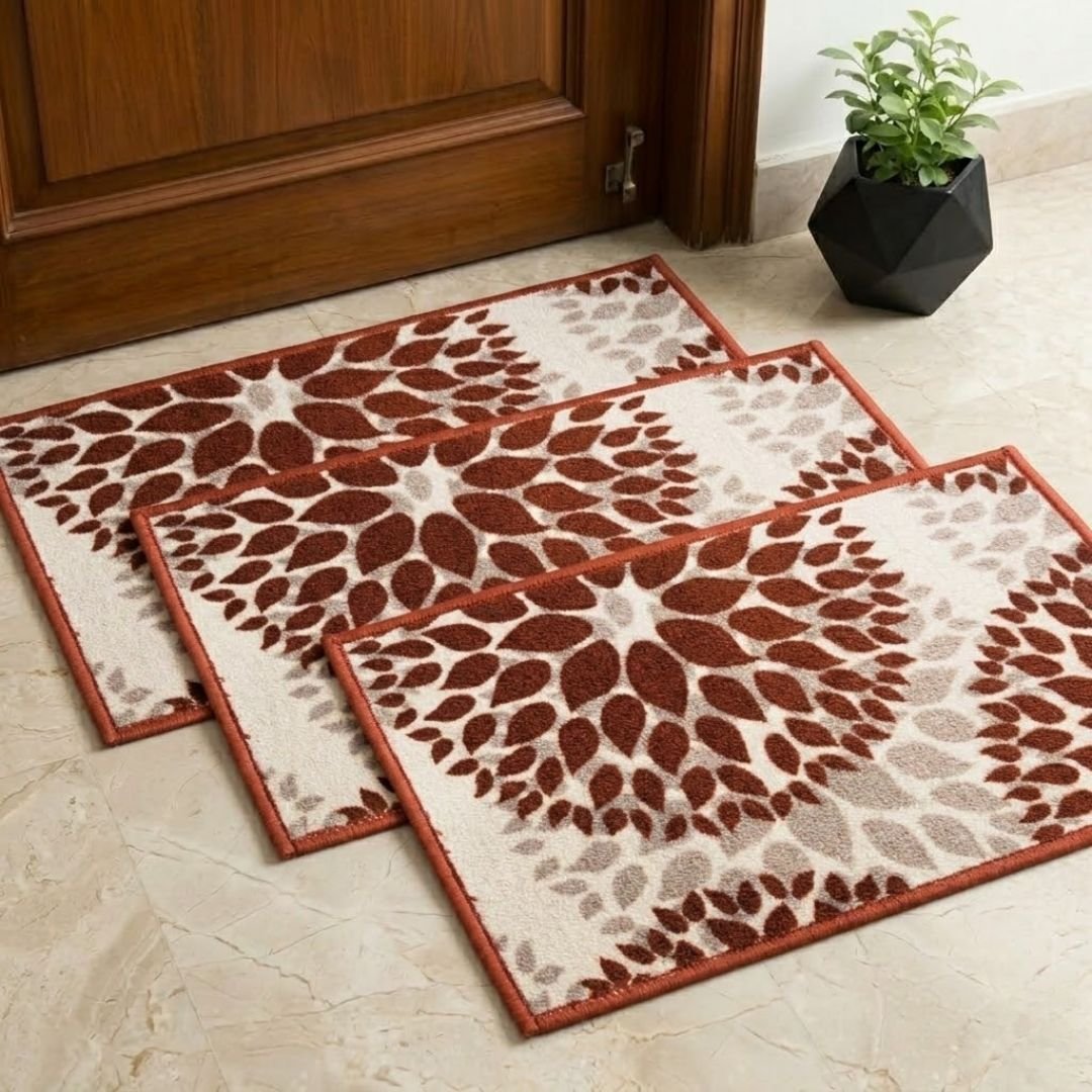 Drop Beige Premium Anti Slip Printed Door Mat Pack of 3 by Athom Living - Athom Living
