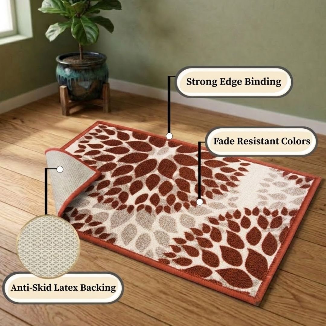 Drop Beige Premium Anti Slip Printed Door Mat Pack of 3 by Athom Living - Athom Living