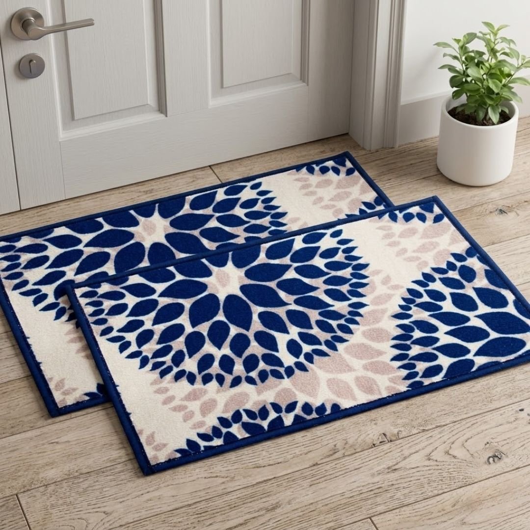 Drop Blue Premium Anti Slip Printed Door Mat Pack of 2 by Athom Living - Athom Living