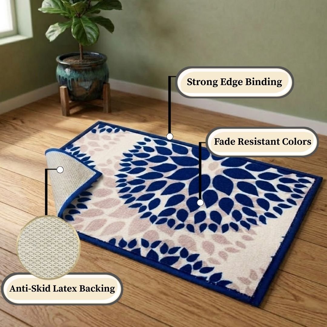 Drop Blue Premium Anti Slip Printed Door Mat Pack of 2 by Athom Living - Athom Living