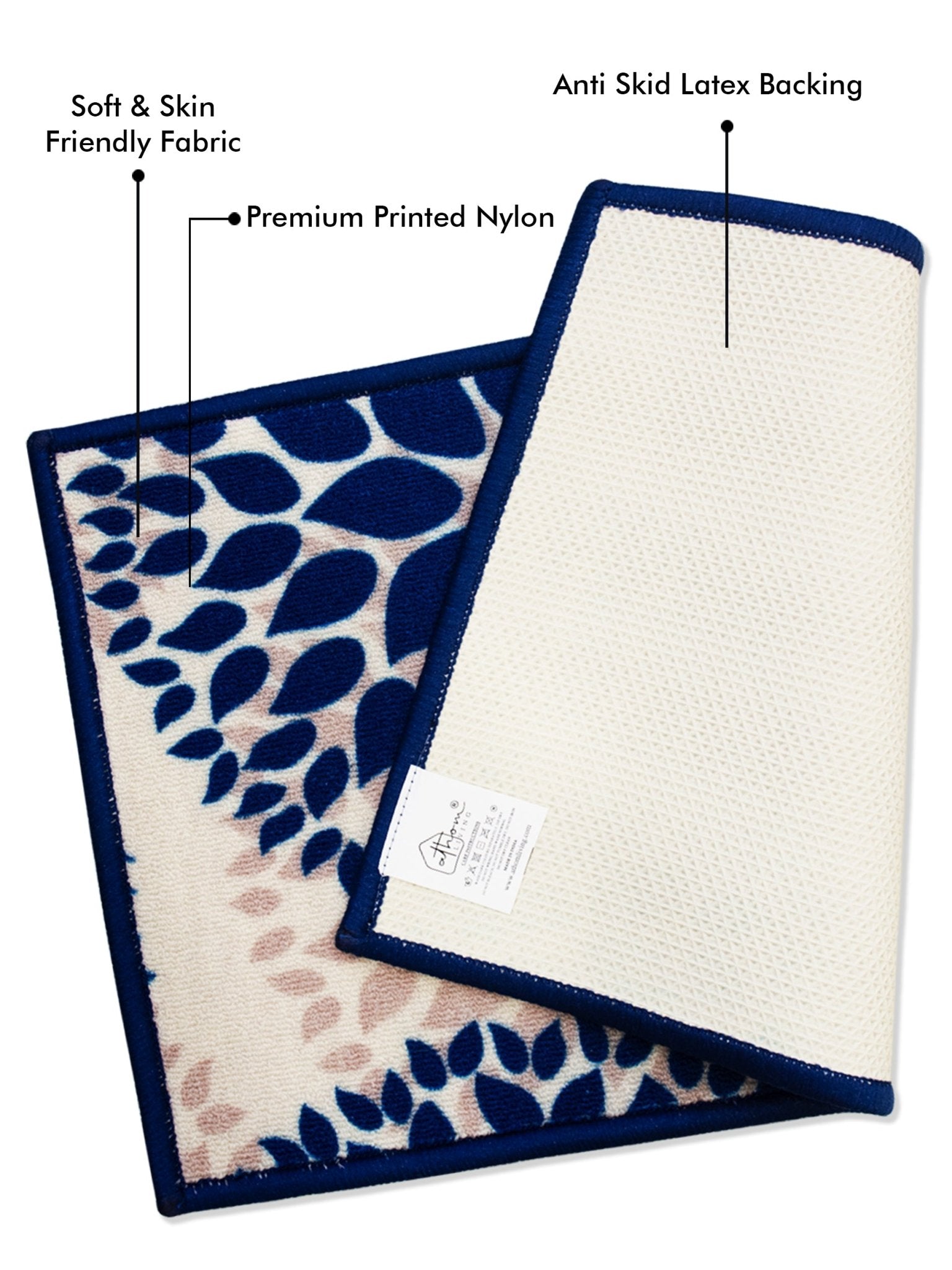 Drop Blue Premium Anti Slip Printed Door Mat Pack of 2 by Athom Living - Athom Living