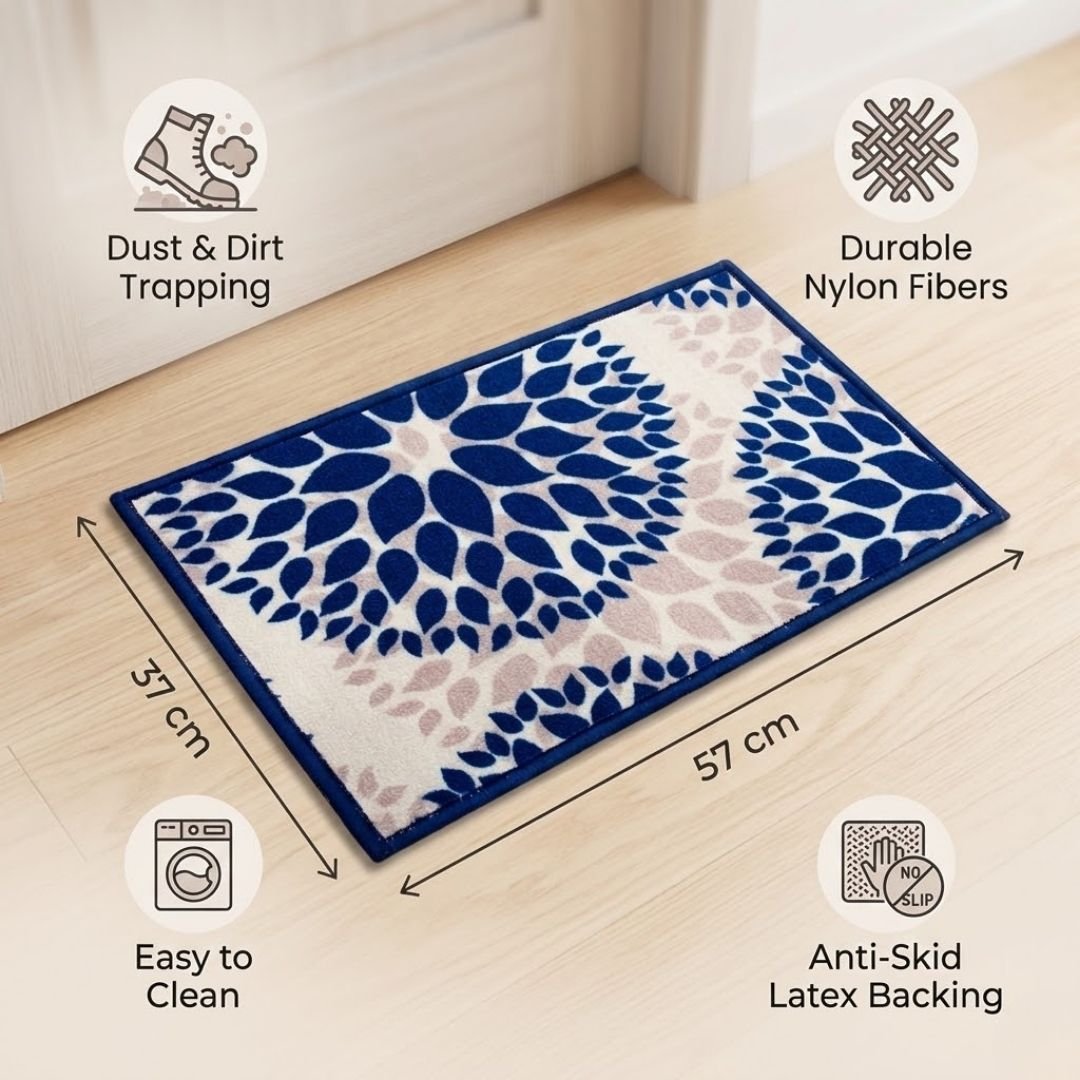Drop Blue Premium Anti Slip Printed Door Mat Pack of 3 by Athom Living - Athom Living
