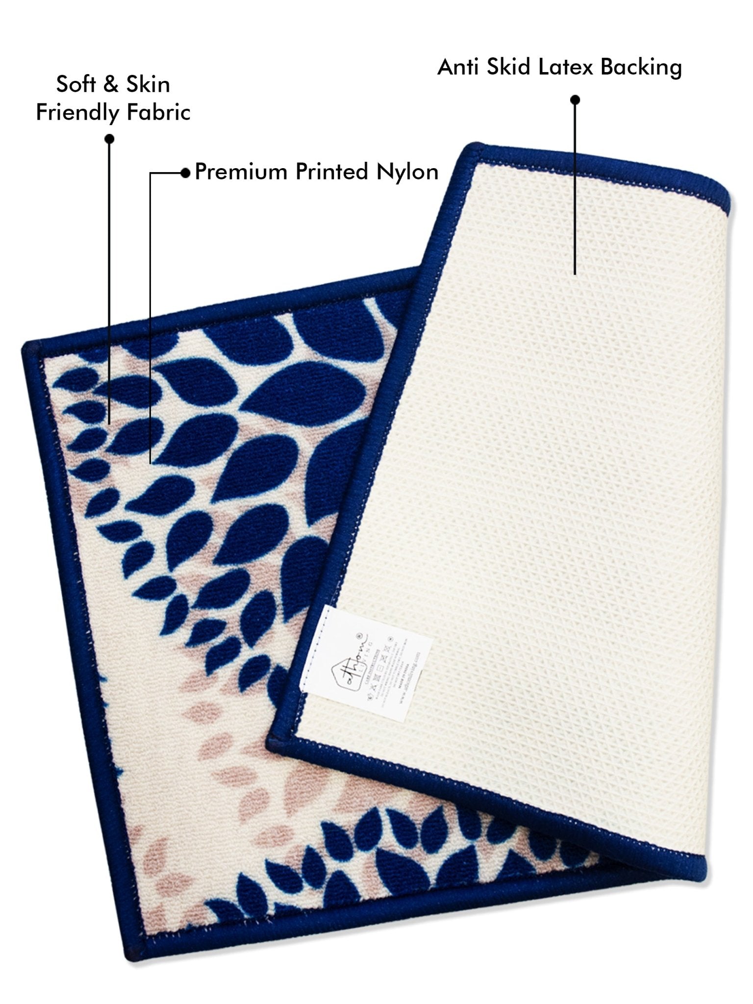 Drop Blue Premium Anti Slip Printed Door Mat Pack of 3 by Athom Living - Athom Living