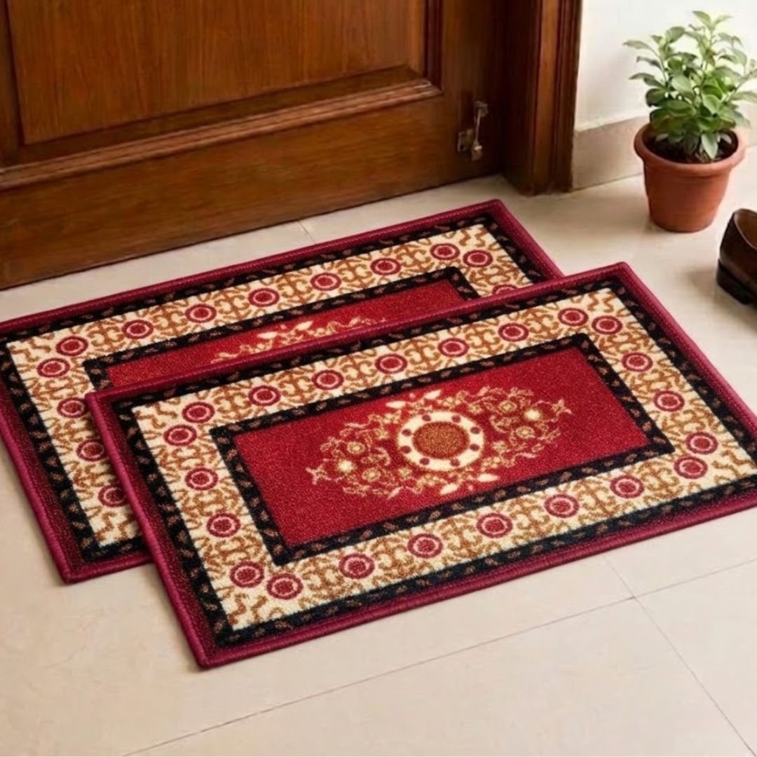 Eazy Home Floral Red Premium Anti Skid Doormat by Athom Living - Athom Living