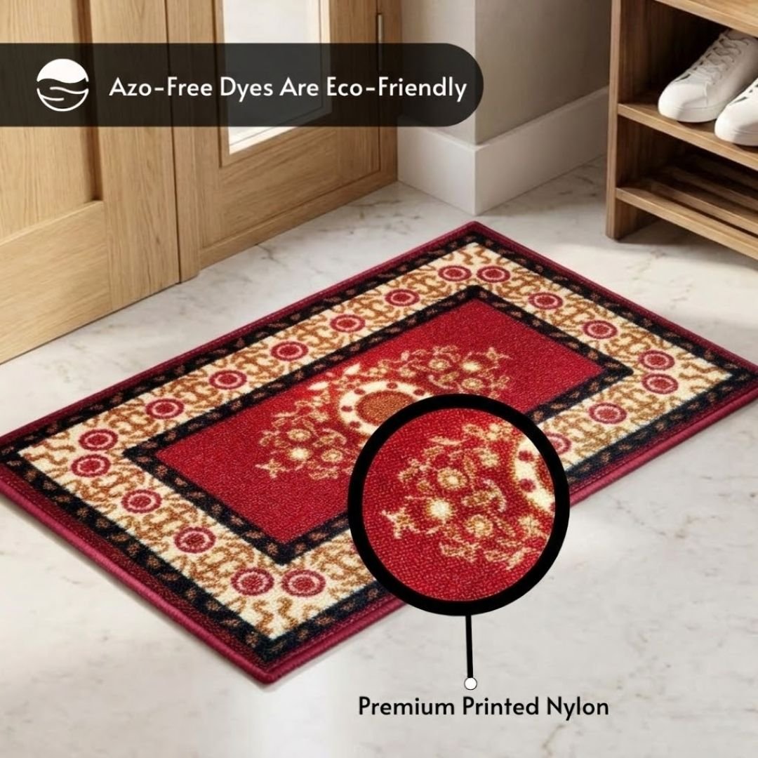 Eazy Home Floral Red Premium Anti Skid Doormat by Athom Living - Athom Living