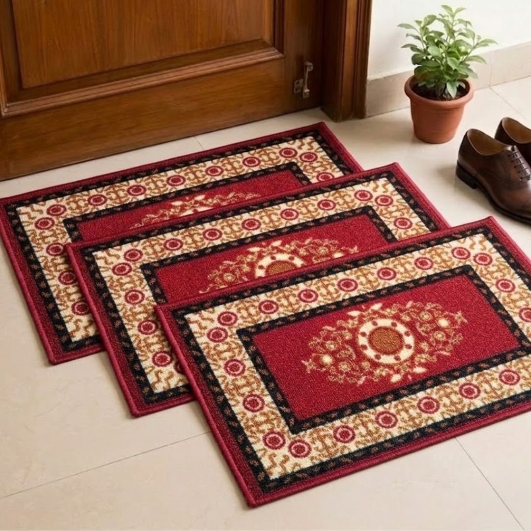 Eazy Home Floral Red Premium Anti Skid Doormat by Athom Living - Athom Living
