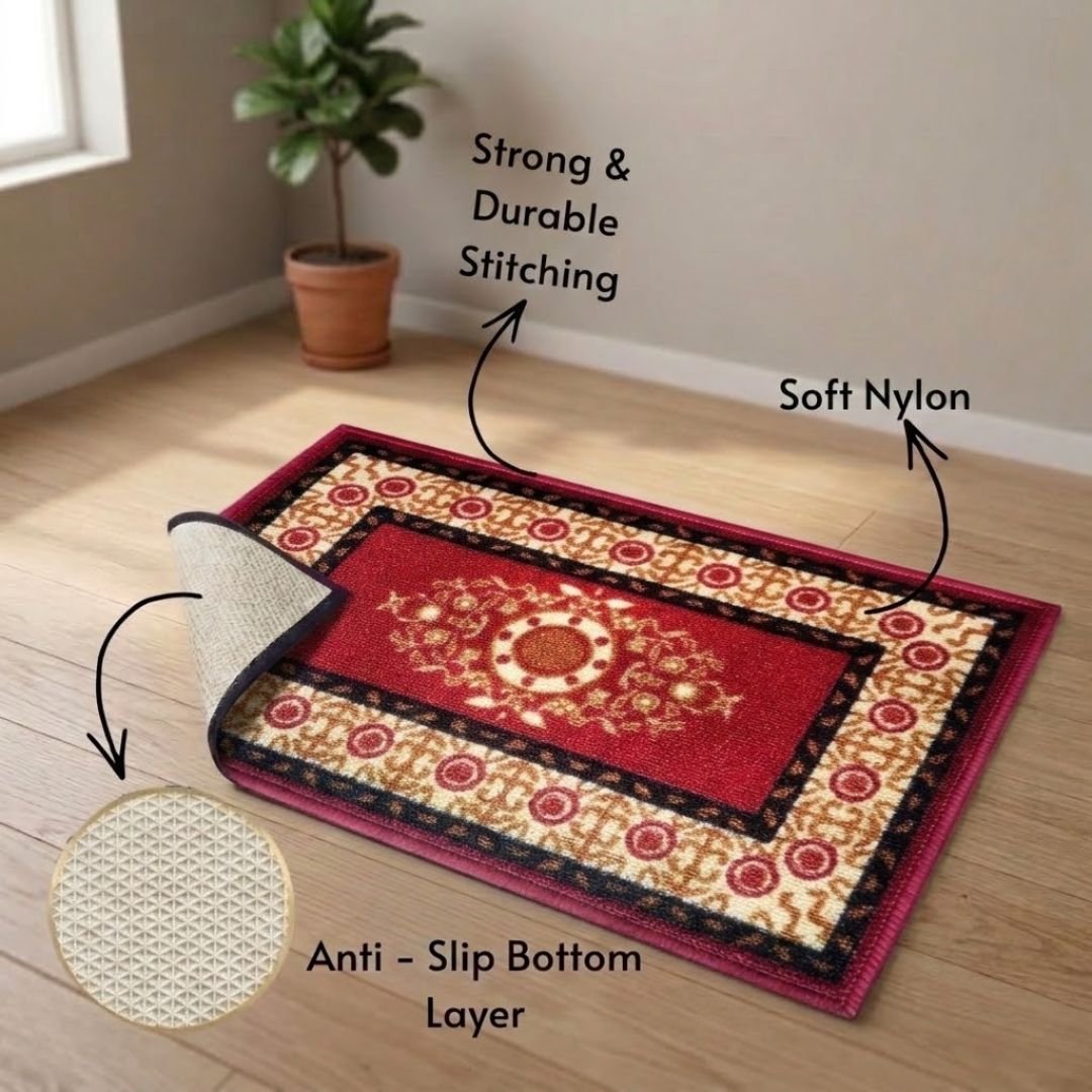 Eazy Home Floral Red Premium Anti Skid Doormat by Athom Living - Athom Living