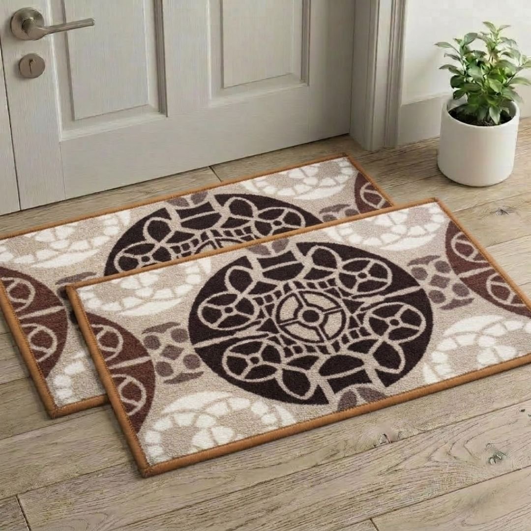 English Beige Premium Anti Slip Printed Door Mat Pack of 2 by Athom Living - Athom Living
