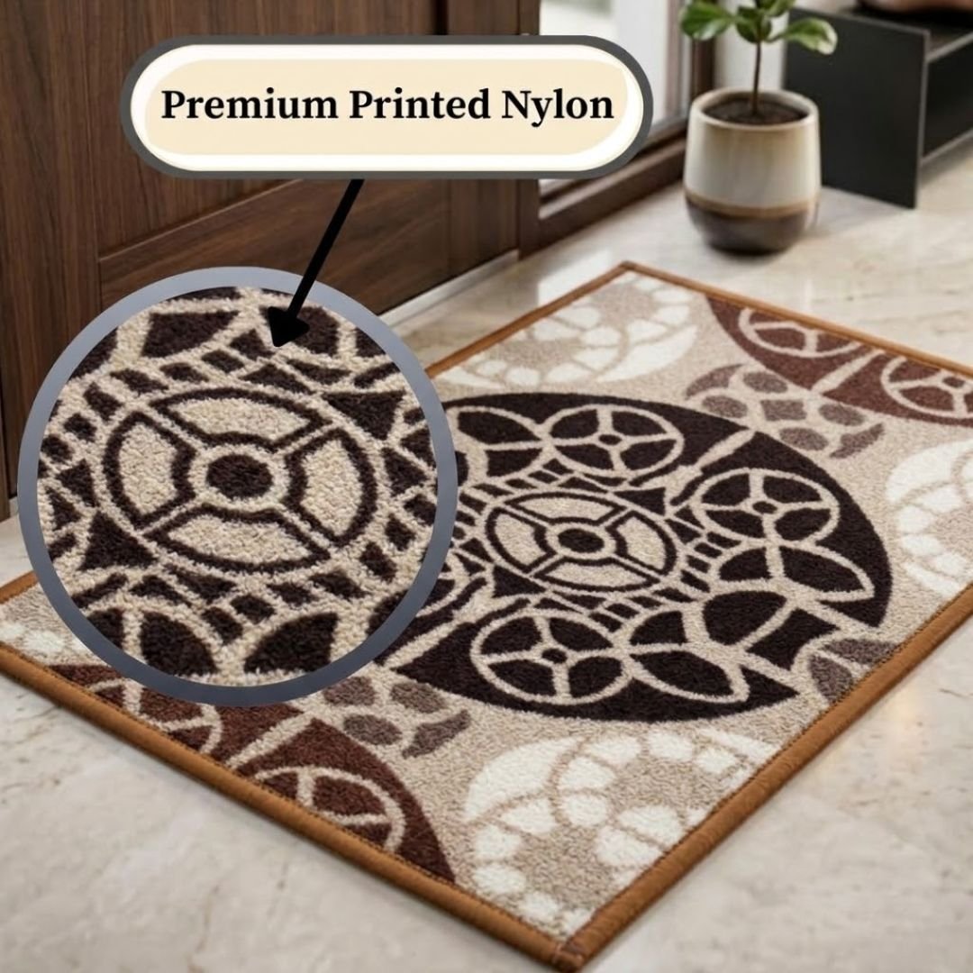 English Beige Premium Anti Slip Printed Door Mat Pack of 2 by Athom Living - Athom Living