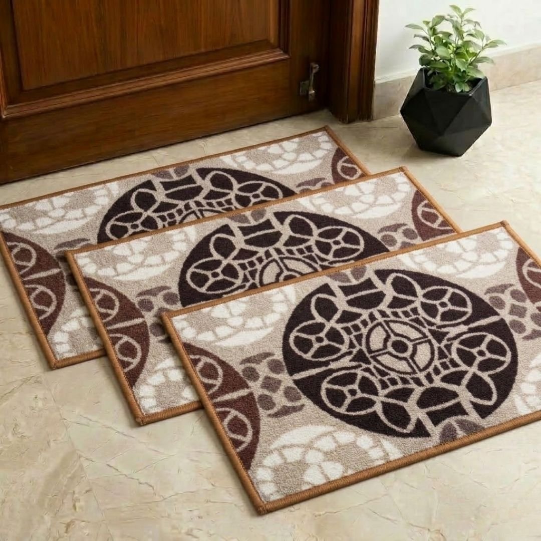 English Beige Premium Anti Slip Printed Door Mat Pack of 3 by Athom Living - Athom Living