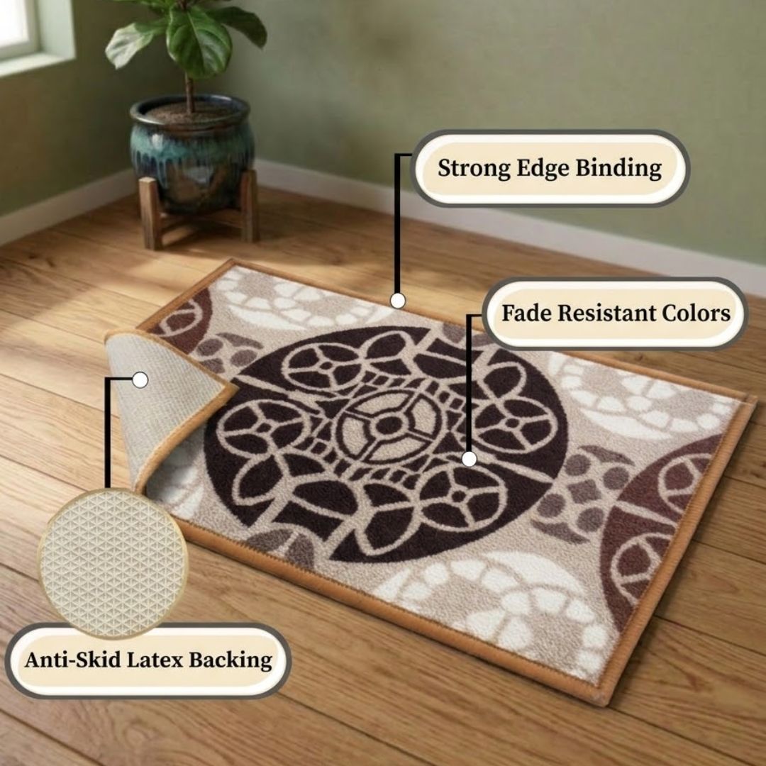 English Beige Premium Anti Slip Printed Door Mat Pack of 3 by Athom Living - Athom Living