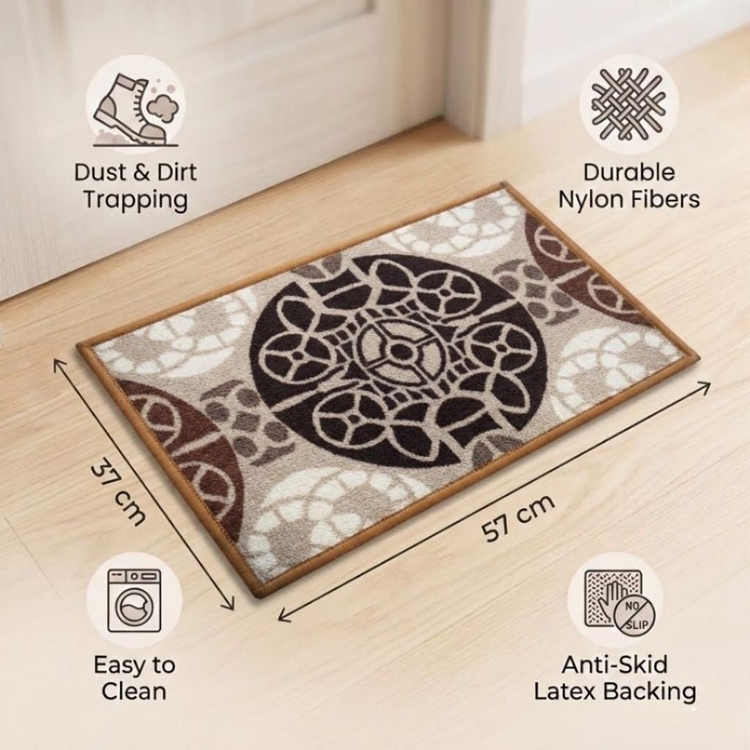 English Beige Premium Anti Slip Printed Door Mat Pack of 3 by Athom Living - Athom Living