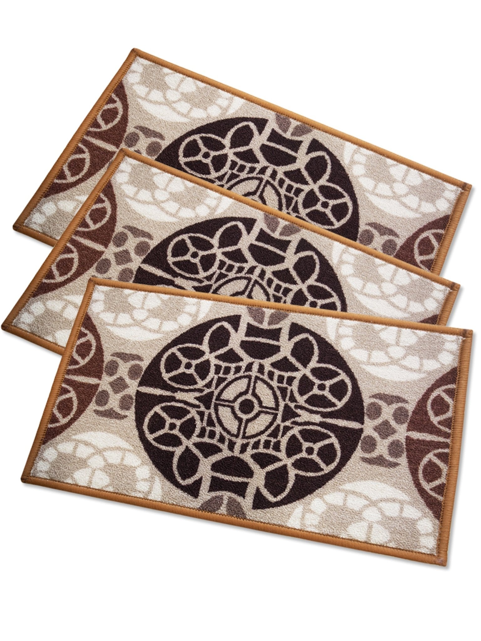 English Beige Premium Anti Slip Printed Door Mat Pack of 3 by Athom Living - Athom Living