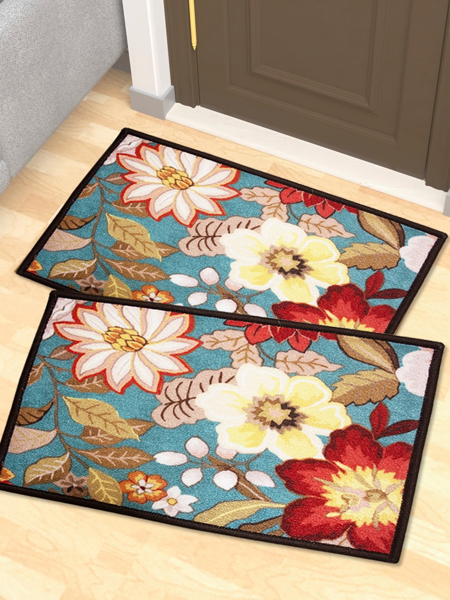 Floral Love Premium Anti Slip Printed Door Mat Pack of 2 by Athom Living - Athom Living