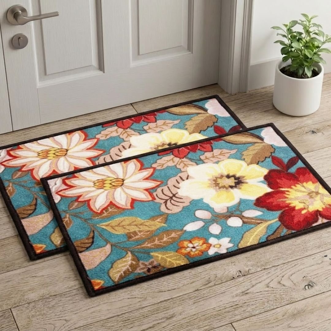 Floral Love Premium Anti Slip Printed Door Mat Pack of 2 by Athom Living - Athom Living