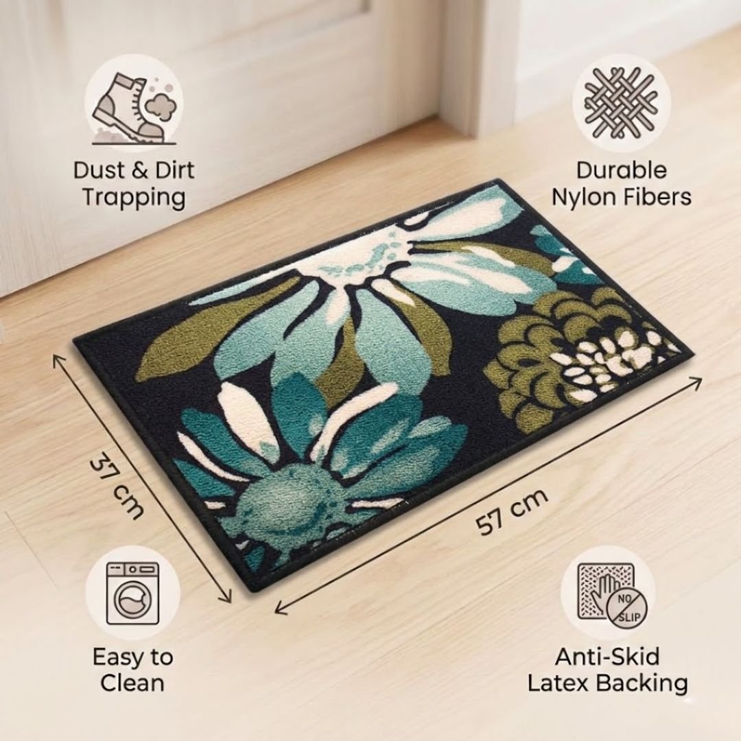 Flower Canvas Premium Anti Slip Printed Door Mat Pack of 2 by Athom Living - Athom Living