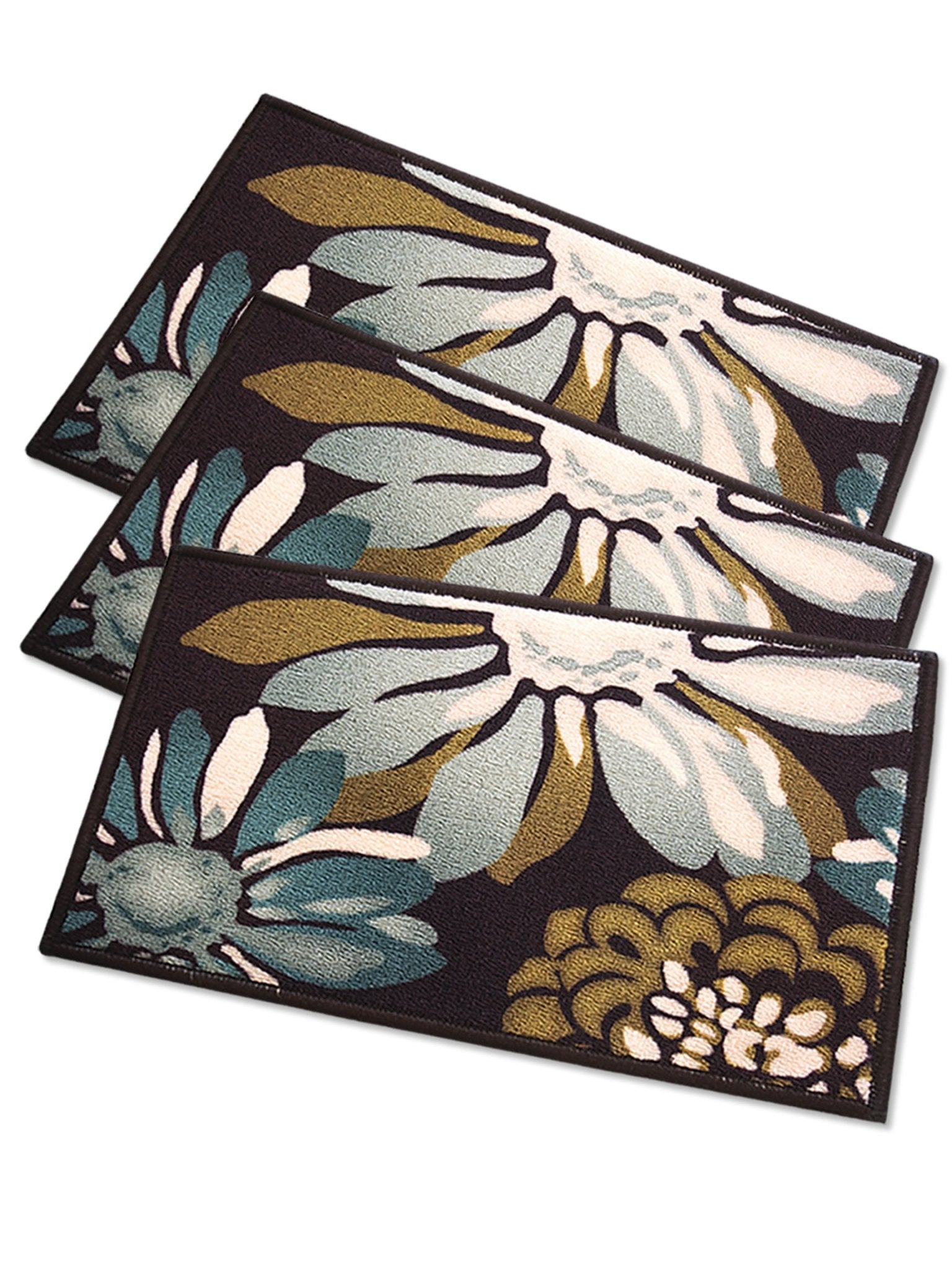 Flower Canvas Premium Anti Slip Printed Door Mat Pack of 3 by Athom Living - Athom Living