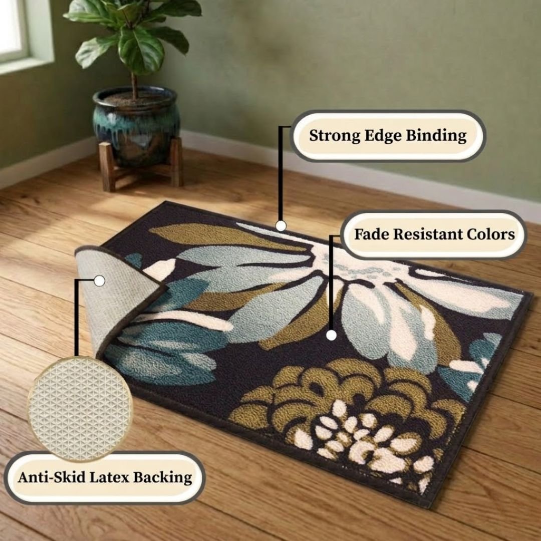 Flower Canvas Premium Anti Slip Printed Door Mat Pack of 3 by Athom Living - Athom Living