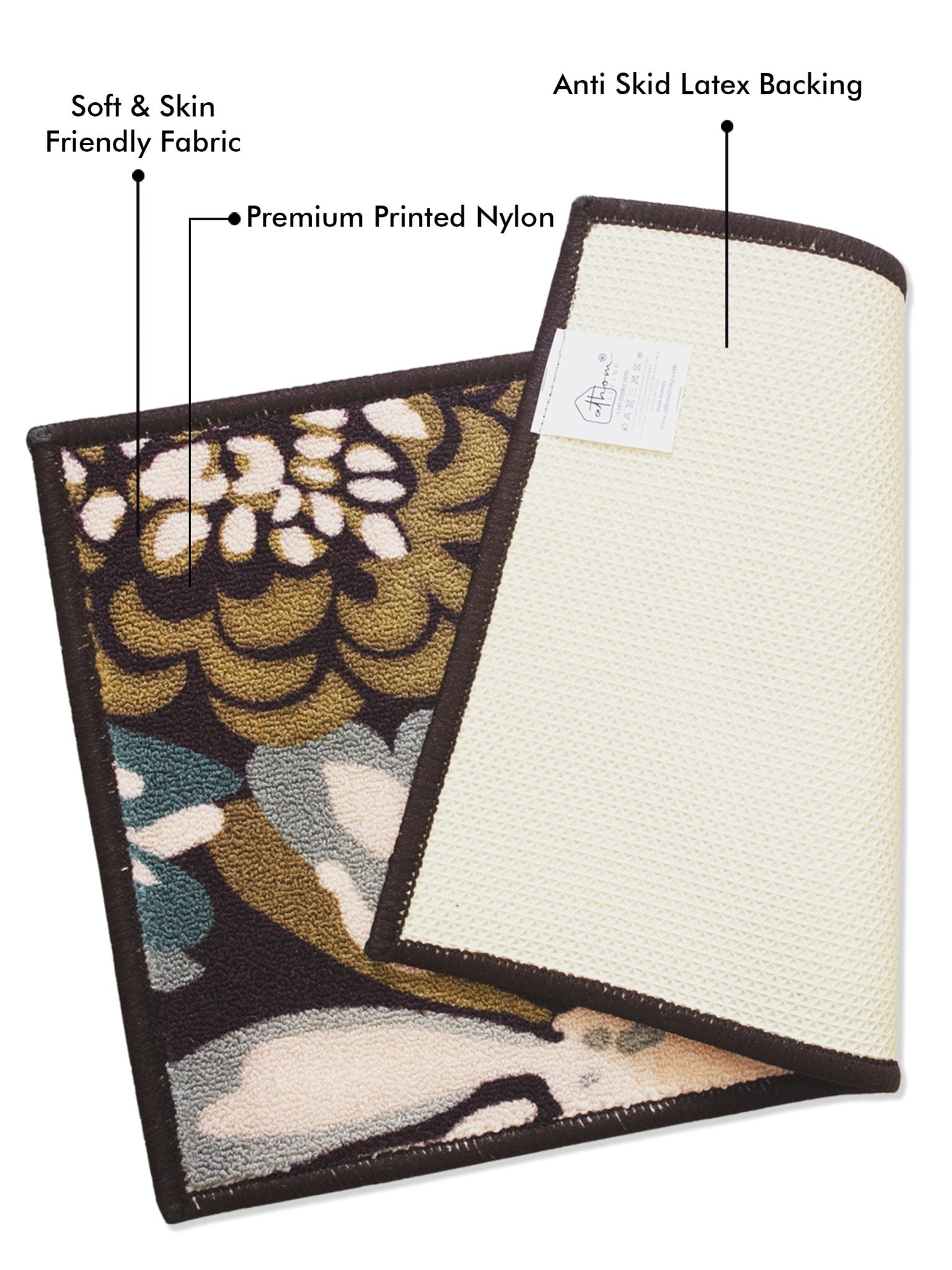 Flower Canvas Premium Anti Slip Printed Door Mat Pack of 3 by Athom Living - Athom Living