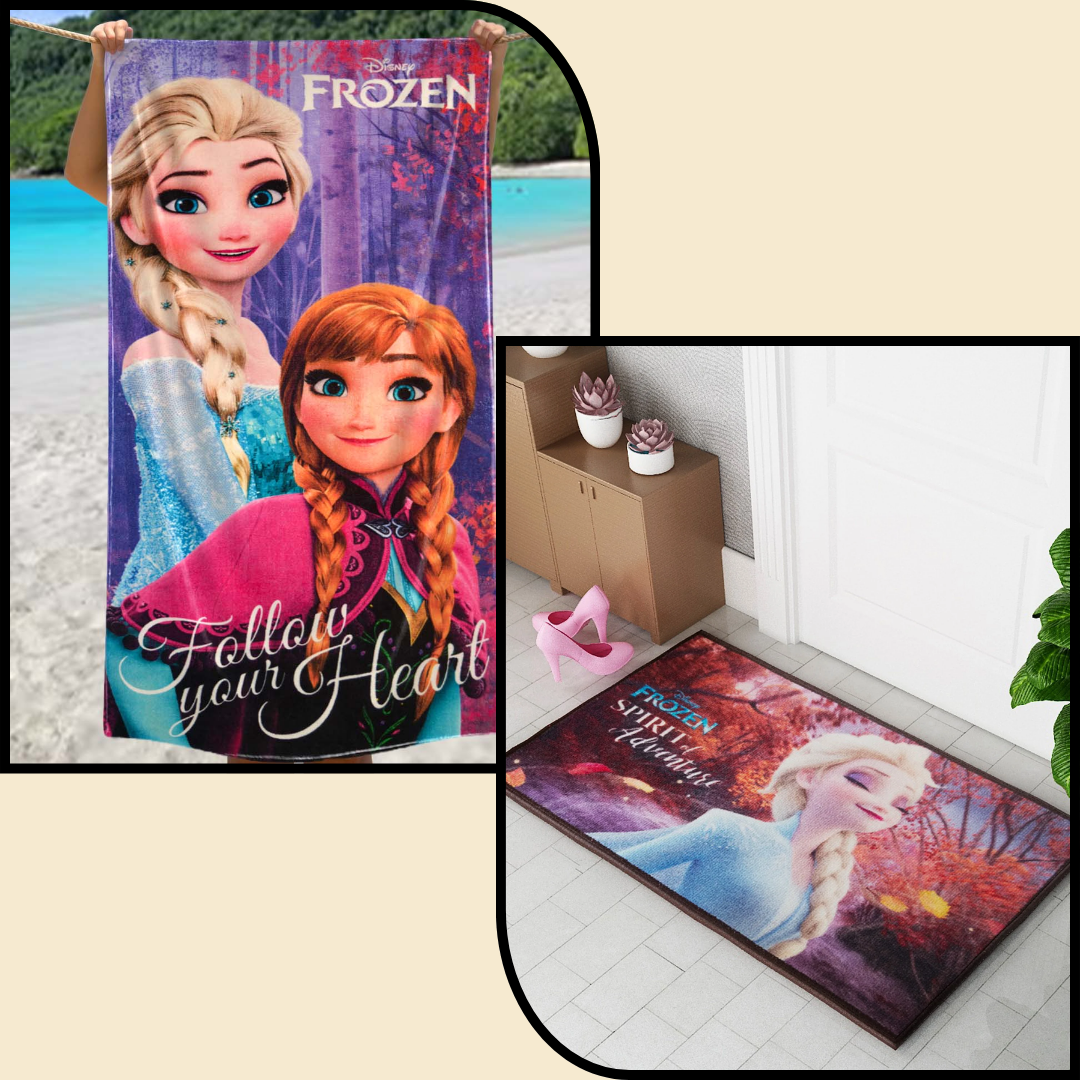 Frozen Kids Bath Towel and Kids Doormat Combo - Pack of 2 by Athom Living - Athom Living