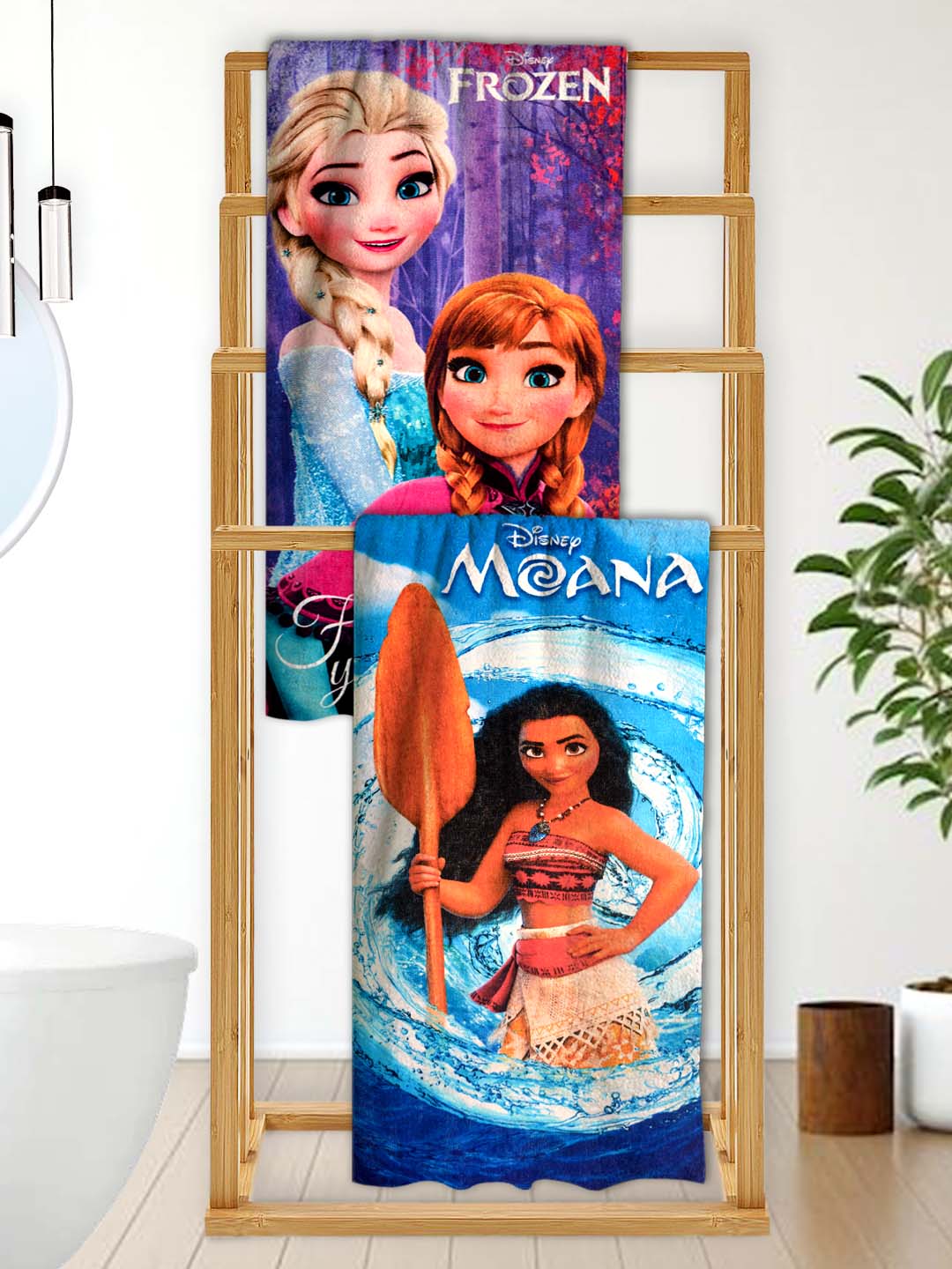 Frozen Sisters & Moana Kids Bath Towel Combo - Pack of 2 by Athom Living - Athom Living