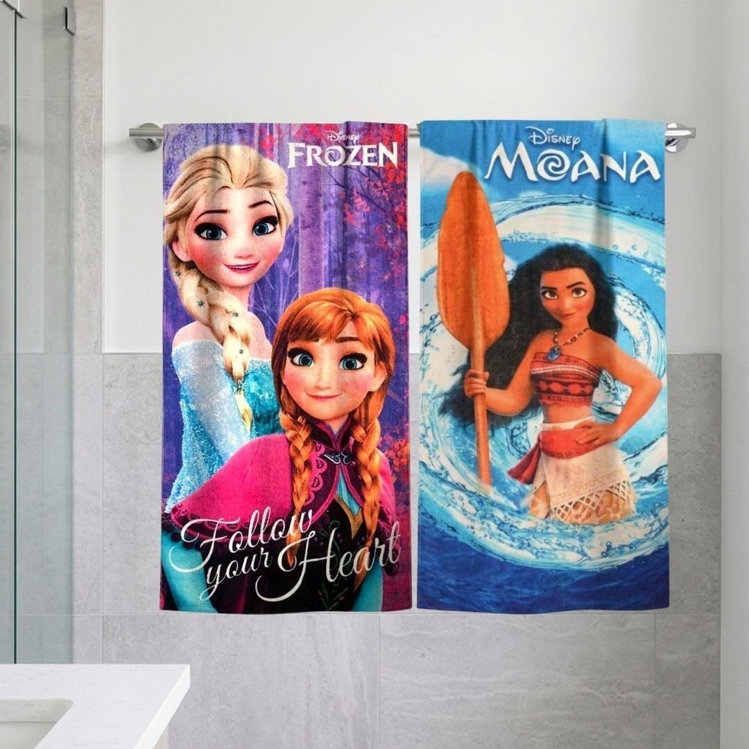 Frozen Sisters & Moana Kids Bath Towel Combo - Pack of 2 by Athom Living - Athom Living