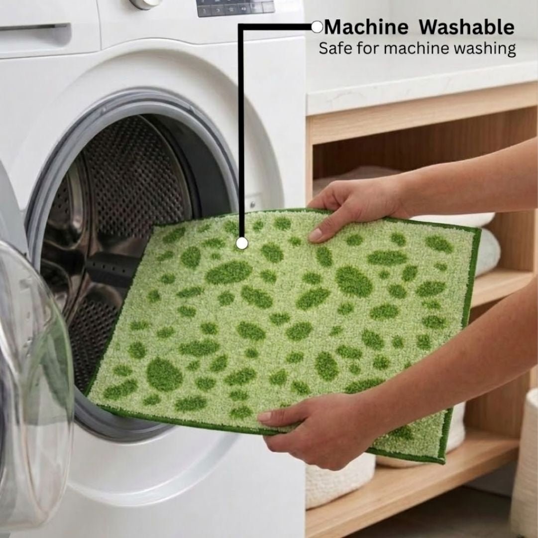 Green Dotted Micro Designer Soft Anti Slip Bath Mat by Athom Living - Athom Living