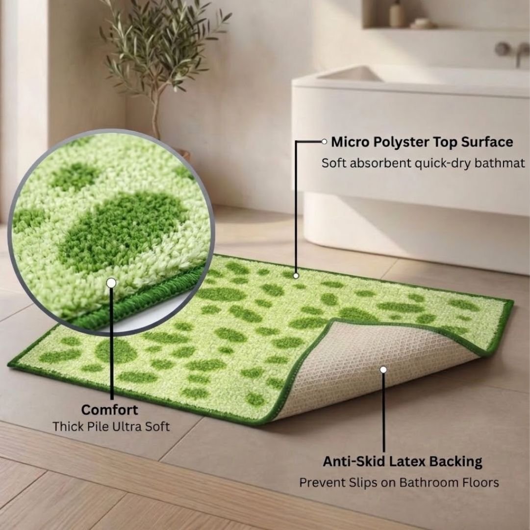 Green Dotted Micro Designer Soft Anti Slip Bath Mat by Athom Living - Athom Living