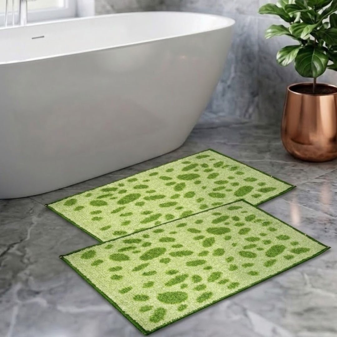 Green Dotted Micro Designer Soft Anti Slip Bath Mat Set of 2 by Athom Living - Athom Living