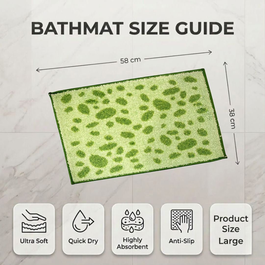 Green Dotted Micro Designer Soft Anti Slip Bath Mat Set of 3 by Athom Living - Athom Living