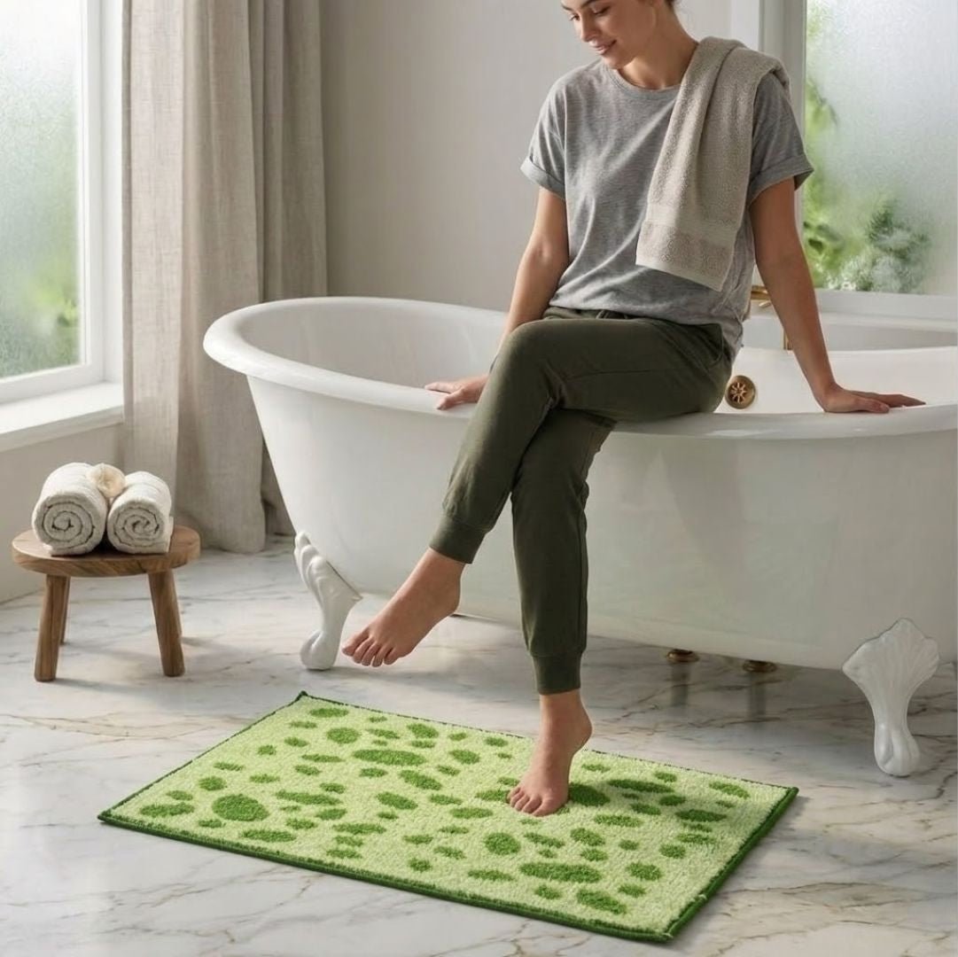 Green Dotted Micro Designer Soft Anti Slip Bath Mat Set of 3 by Athom Living - Athom Living