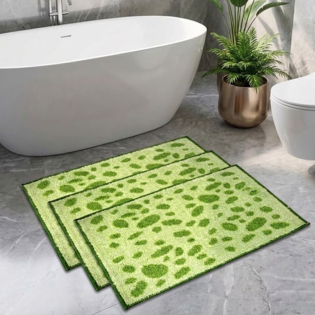 Green Dotted Micro Designer Soft Anti Slip Bath Mat Set of 3 by Athom Living - Athom Living