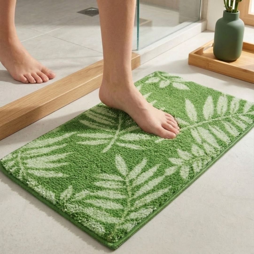 Green Leaf Premium Anti - Slip Printed Bath Mat by Athom Living - Athom Living