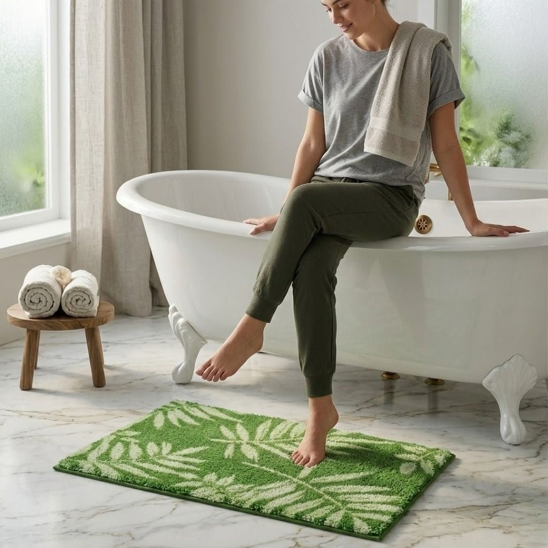 Green Leaf Premium Anti - Slip Printed Bath Mat by Athom Living - Athom Living