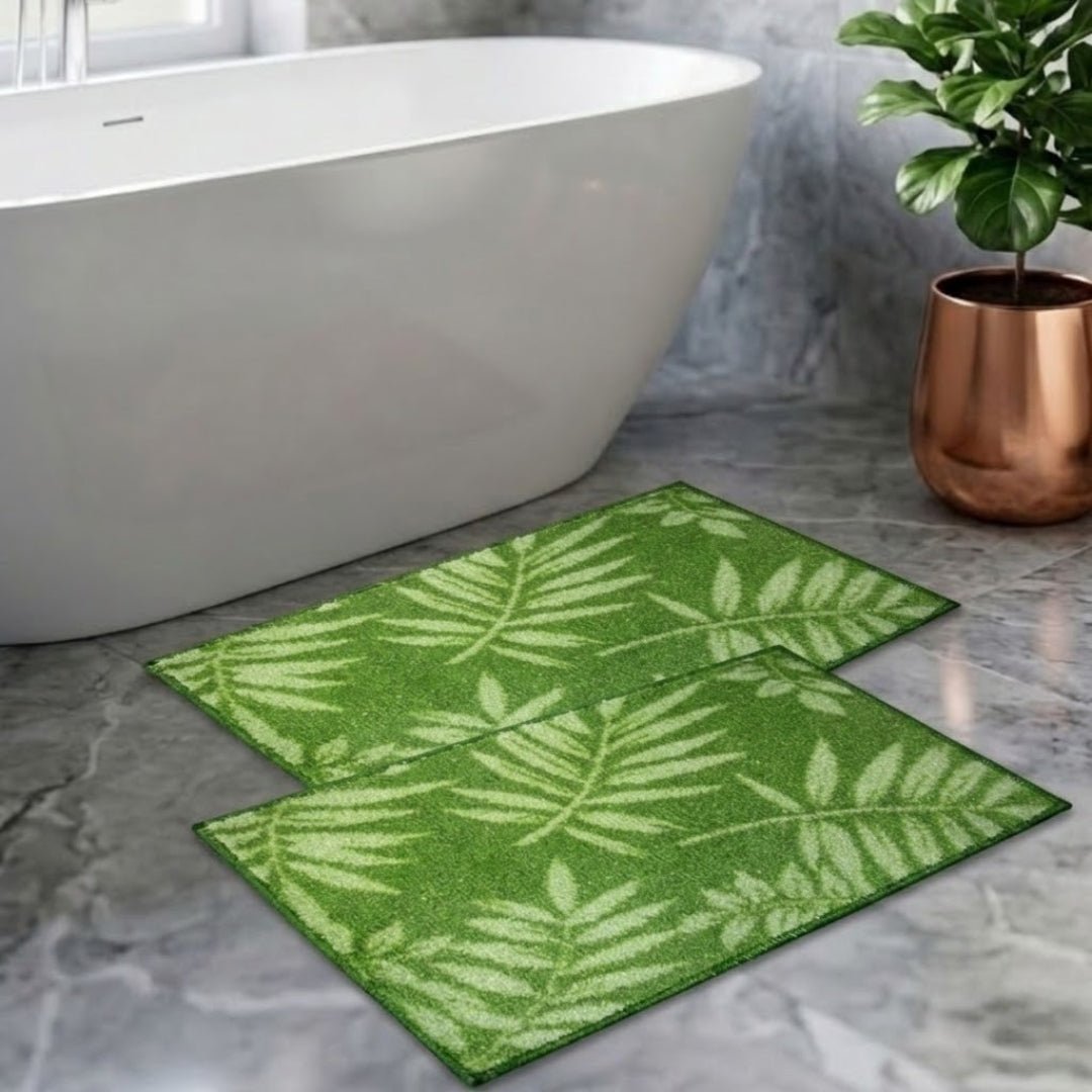 Green Leaf Premium Anti - Slip Printed Bath Mat Set of 2 by Athom Living - Athom Living
