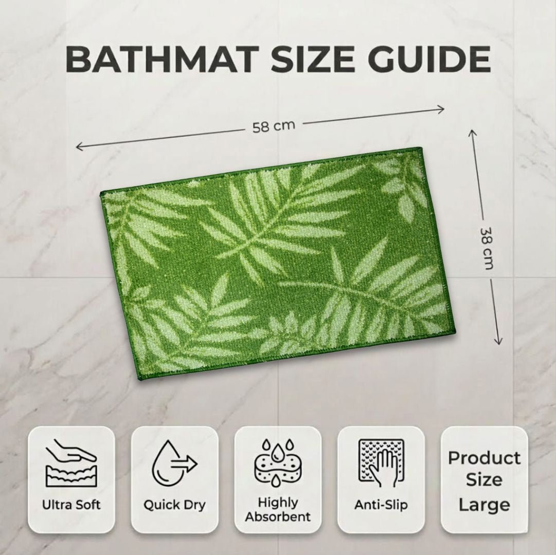 Green Leaf Premium Anti - Slip Printed Bath Mat Set of 3 by Athom Living - Athom Living