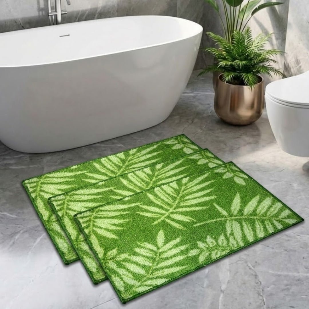Green Leaf Premium Anti - Slip Printed Bath Mat Set of 3 by Athom Living - Athom Living