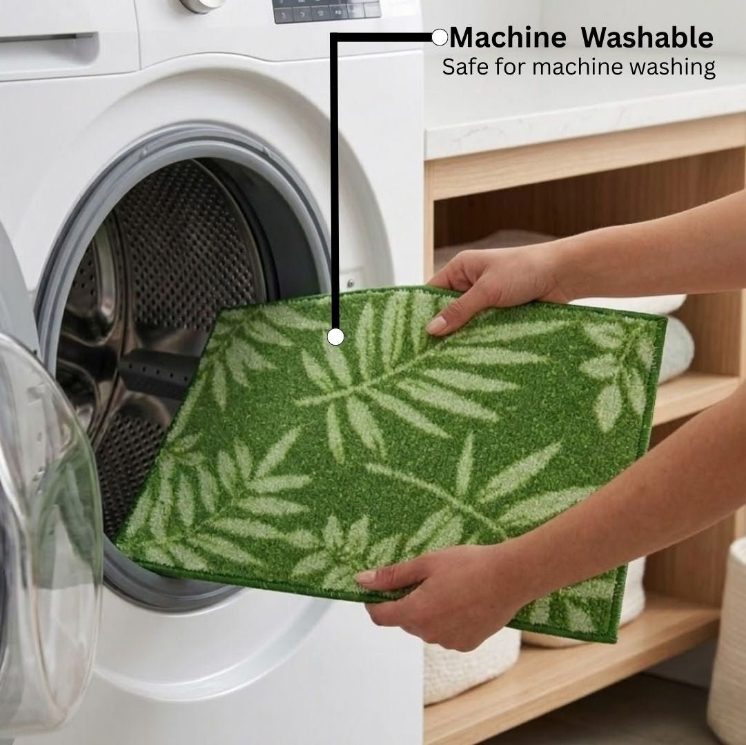Green Leaf Premium Anti - Slip Printed Bath Mat Set of 3 by Athom Living - Athom Living