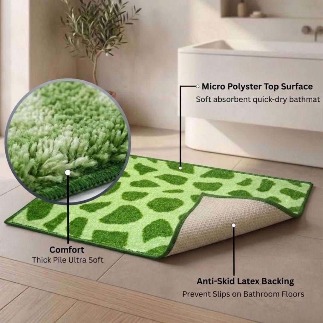 Green Patches Micro Designer Soft Anti Slip Bath Mat by Athom Living - Athom Living