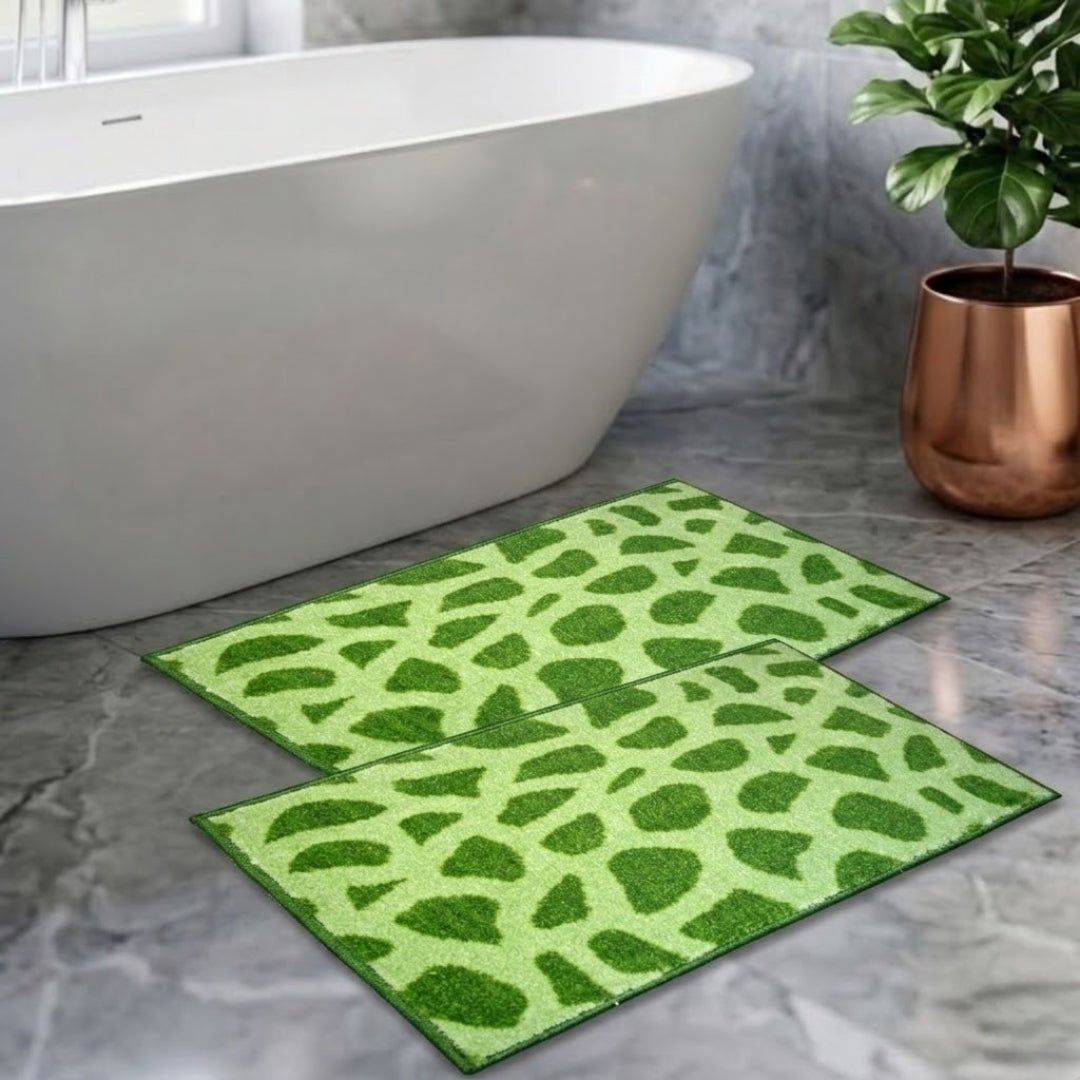 Green Patches Micro Designer Soft Anti Slip Bath Mat Set of 2 by Athom Living - Athom Living