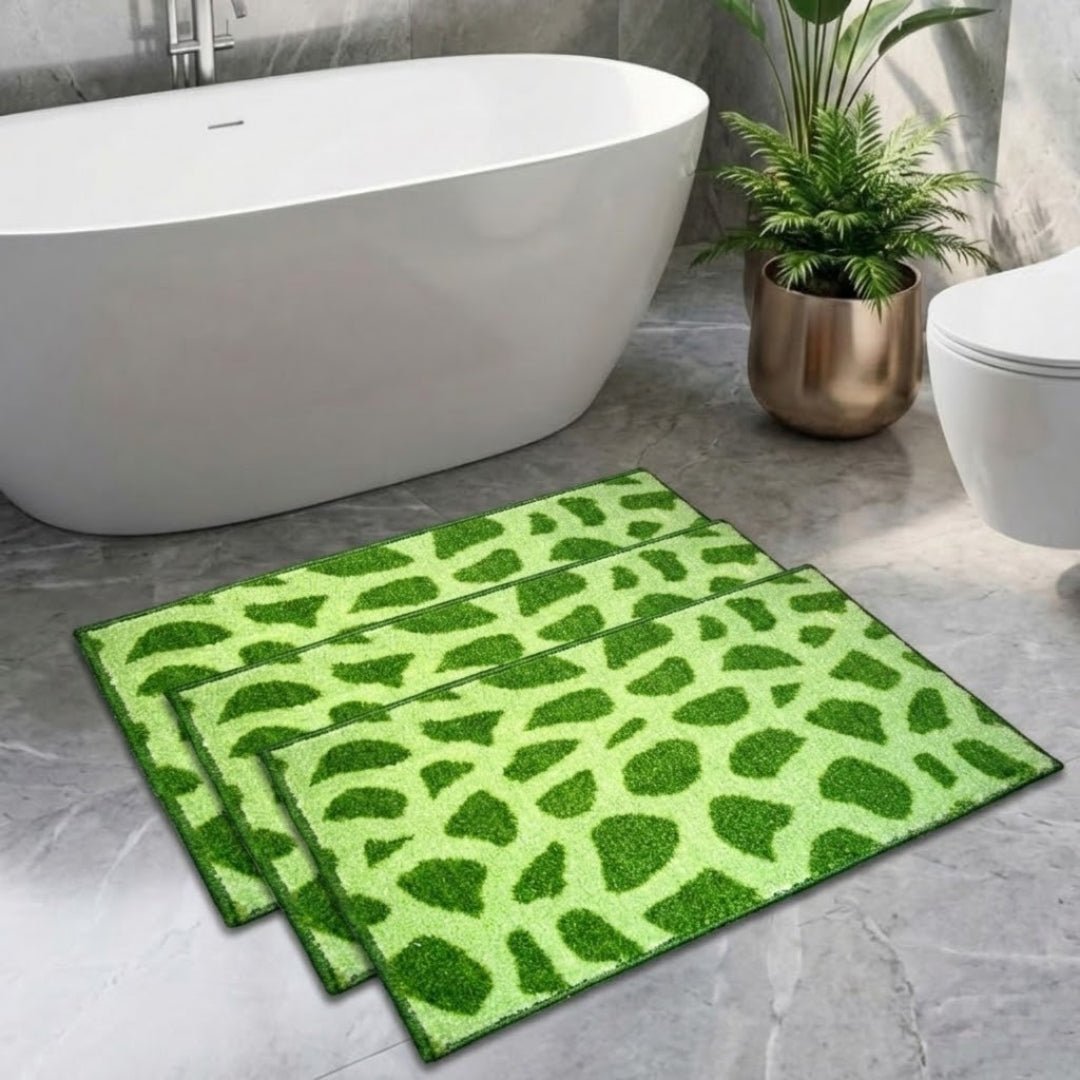 Green Patches Micro Designer Soft Anti Slip Bath Mat Set of 3 by Athom Living - Athom Living