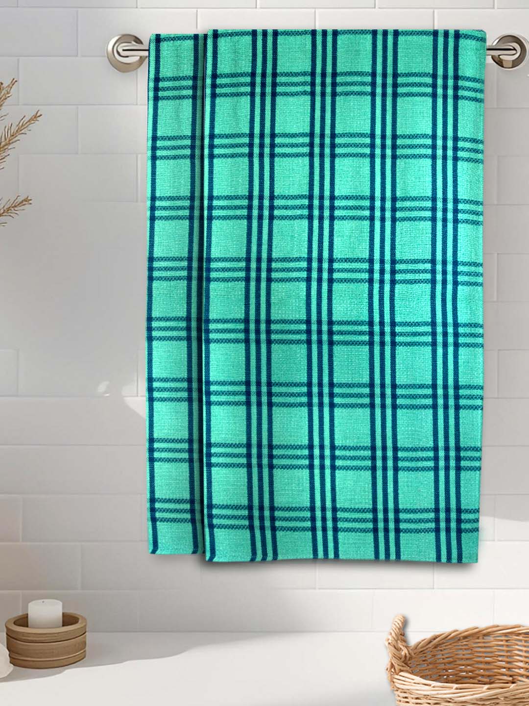 Green Premium Waffle Cotton Bath Towel (Pack of 2) by Athom Living - Athom Living