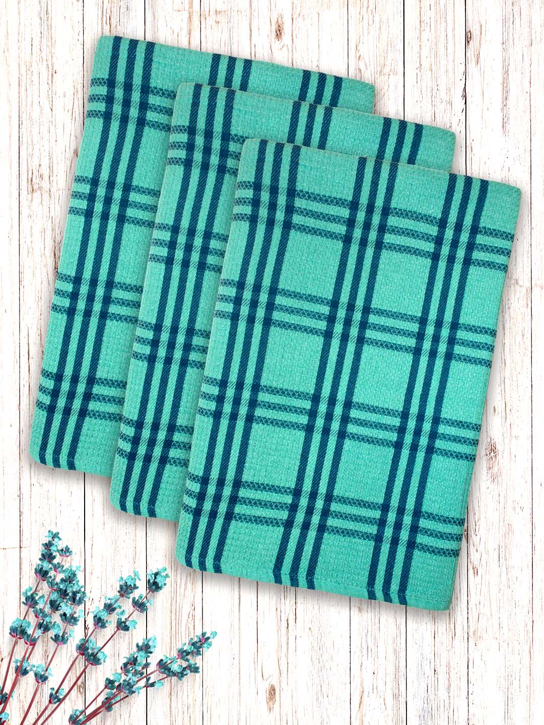 Green Premium Waffle Cotton Bath Towel (Pack of 3) by Athom Living - Athom Living
