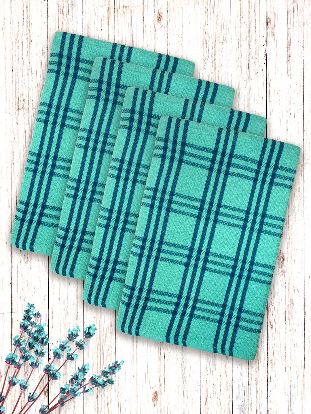 Green Premium Waffle Cotton Bath Towel (Pack of 4) by Athom Living - Athom Living