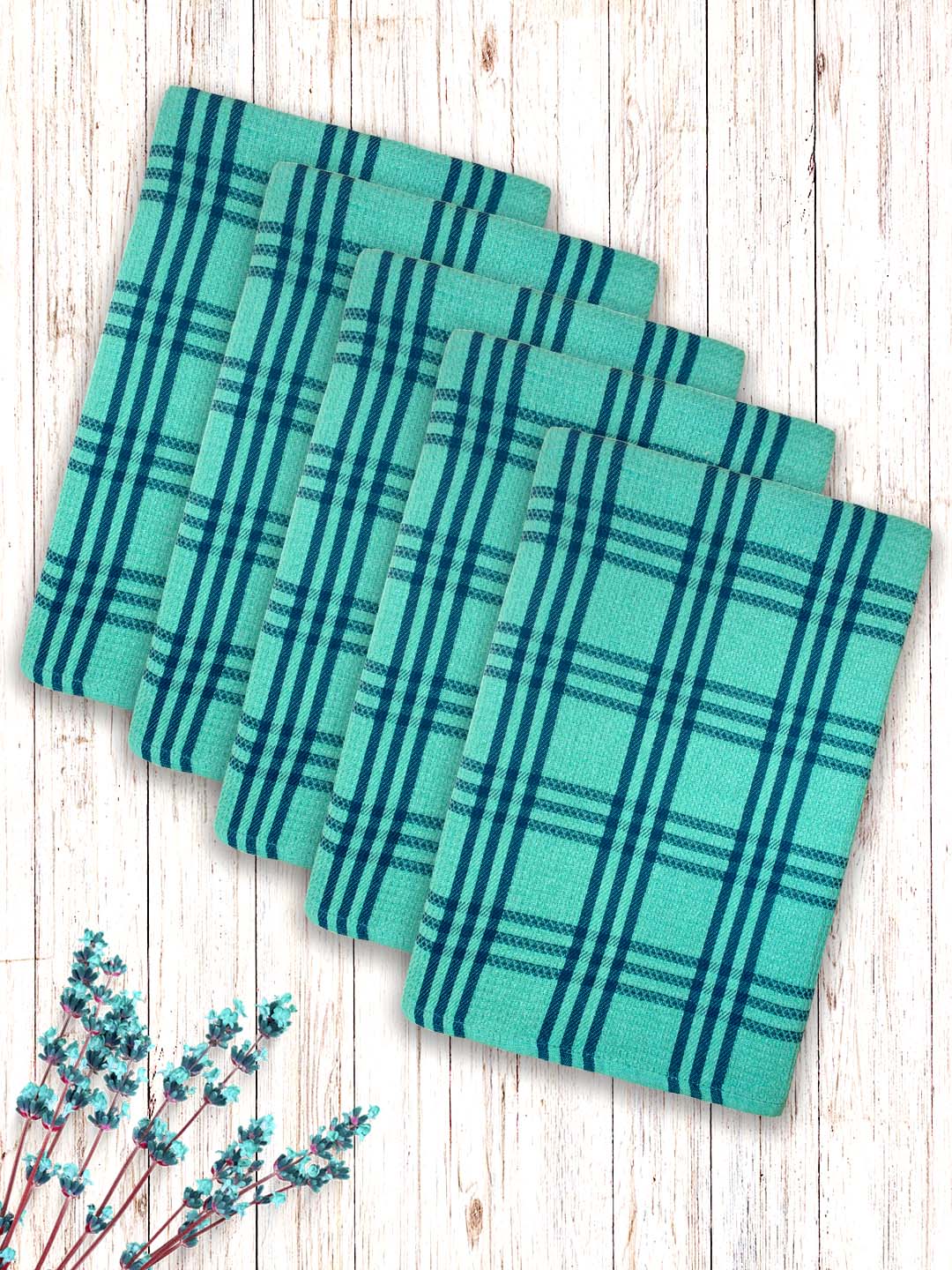 Green Premium Waffle Cotton Bath Towel (Pack of 5) by Athom Living - Athom Living