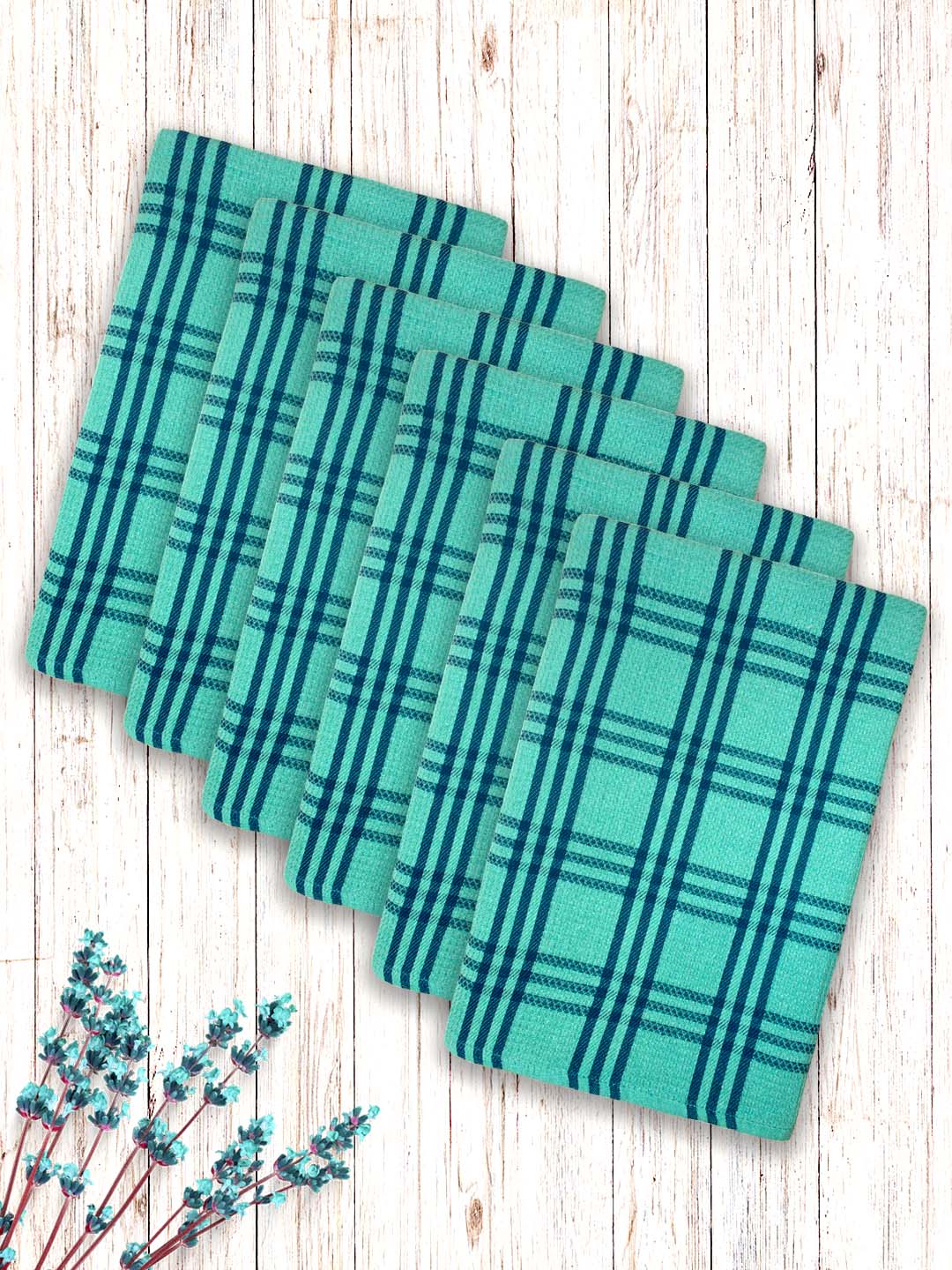 Green Premium Waffle Cotton Bath Towel (Pack of 6) by Athom Living - Athom Living