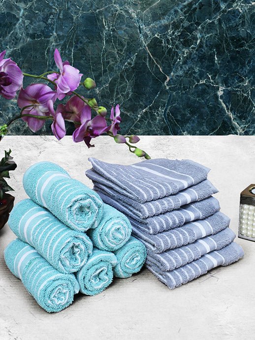 Grey & Light Blue Cotton Soft Hand Towel (Pack of 12) by Athom Living - Athom Living
