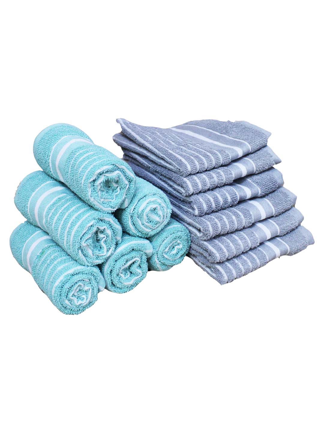 Grey & Light Blue Cotton Soft Hand Towel (Pack of 12) by Athom Living - Athom Living