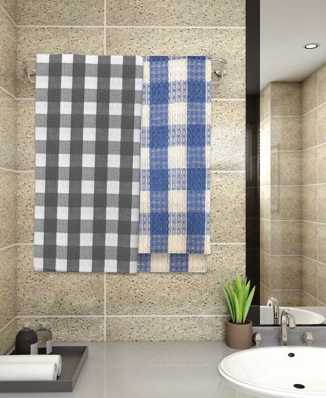 Grey & Light Blue Light weight Premium Cotton Bath Towel (Pack of 2) by Athom Living - Athom Living