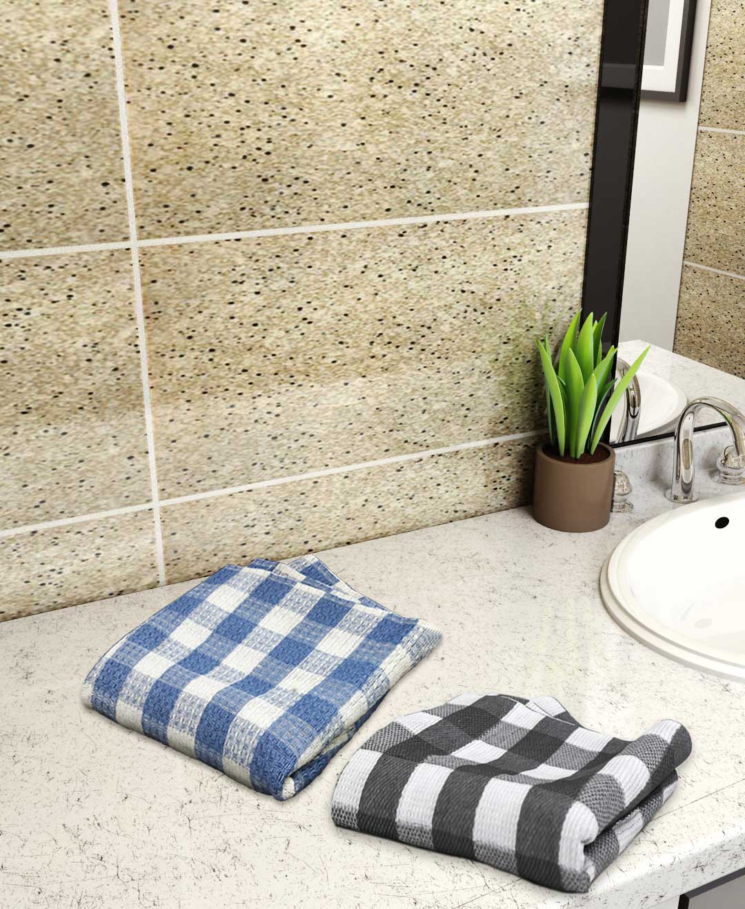 Grey & Light Blue Light weight Premium Cotton Bath Towel (Pack of 2) by Athom Living - Athom Living